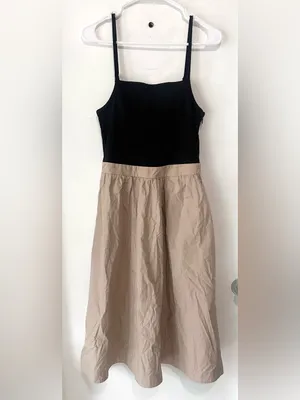 MAEVE By Anthropologie Twofer Ribbed Midi Dress Medium Black / tan color thumbnail 3