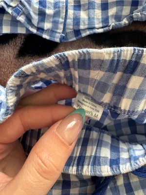 Petite Plume Blue Gingham PJ Set Sz Medium Short Sleeve thumbnail 4