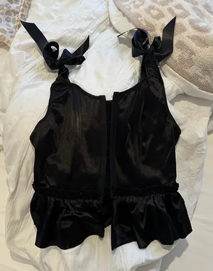 Dolls Kill Black Satin Tie-Strap Blouse thumbnail 1
