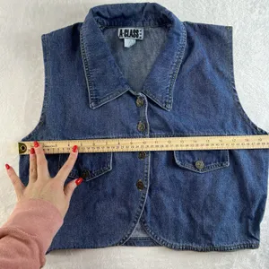 Vtg A-Class M Medium Jean Denim Vest‎ Collar Sleeveless Y2K 2000s Grunge Women’s thumbnail 6