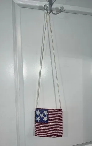 Vintage Unbranded Beaded American Flag All-American Core Chic Crossbody Bag thumbnail 2