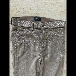 Seven 7 For All Man Kind Pants Size 28 Gold Marble Shimmer Designer Pants‎ thumbnail 2