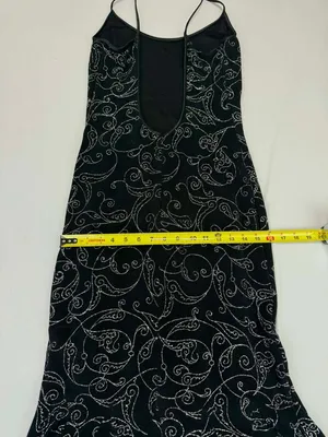 Vintage Jessica McClintock Millennium Black Silver Glitter Backless Fishtail Gow thumbnail 7