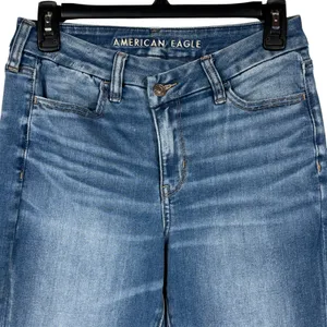 American Eagle SZ 4 Curvy Hi-Rise Jeggings Jeans Stretch Zip-Fly Pockets Whisker thumbnail 2