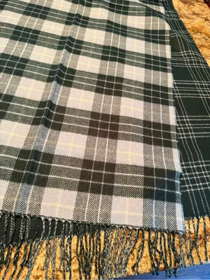 J.CREW Women's Green Gray Plaid Fringe Knit Acrylic Wrap Scarf thumbnail 10