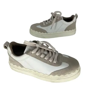 Chloé‎ Lauren Leather Suede Platform Sneakers White Beige 37 thumbnail 6