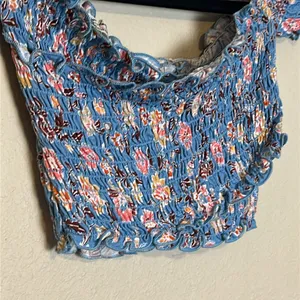 Free People Intimately Blue Floral Smocked‎ Crop Top Size Medium thumbnail 3
