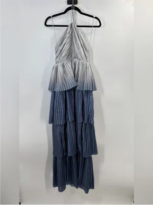 NEW Line & Dot Oracle Maxi Dress Denim Blue Halter Tiered Ruffle Formal Gown thumbnail 4
