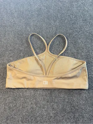 CSB Crop Shop Boutique Tan Strappy Padded Sports Bra Size L Yoga Workout Gym thumbnail 2