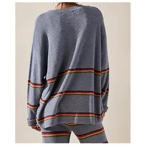 Free People Beach Mariner Knit Sweater Pants Matching Set XS Blue Striped Lounge thumbnail 3