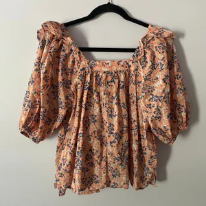 Cleobella Pink Blue Floral Peasant Blouse Button Down Cotton Women's size Small thumbnail 6