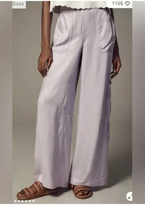 By Anthropologie Palazzo Utility Pants Cargo Wide Leg Lilac Purple Pull On Sz 10 thumbnail 4