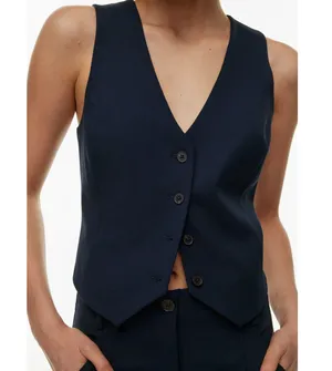 Babaton Aritzia Deniro Button Up Crepe Vest Navy Size 8 thumbnail 3