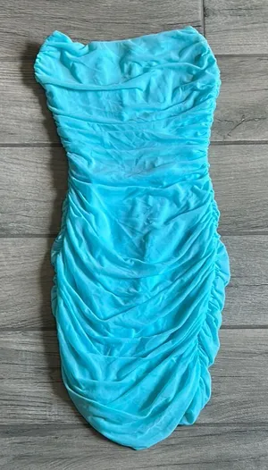 Tic Toc Blue Strapless Ruched Bodycon Dress thumbnail 1