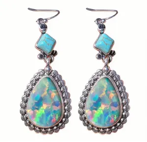 Vintage Iridescent and Turquoise Bohemian Style Dangle Earrings thumbnail 5