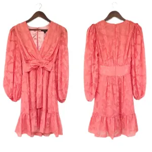 ALEX MARIE Long Sleeve Chiffon Dress‎ Size 2 Coral Wedding Guest Cocktail Party thumbnail 2