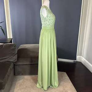 Women’s Green Full Length Sleeveless Chiffon Formal Dress Lace Bodice Size 6 NEW thumbnail 3
