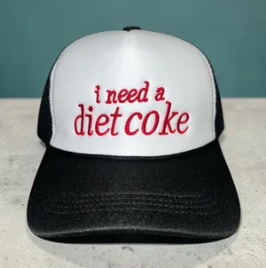 White & Black Trucker Hat with Red "i need a diet coke" Embroidery New thumbnail 1