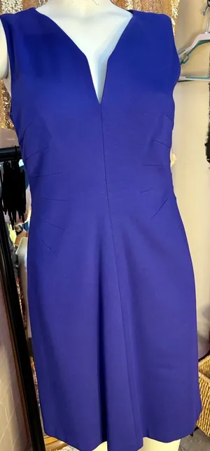 Trina‎ Turk Royal Blue Notched V-Neck Sunburst Pleat Sheath Dress Size 4 thumbnail 1