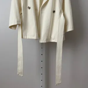 Chico's‎ 1 Cream Double Breasted Belted Trench Jacket Short Coat 3/4 Sleeve thumbnail 3