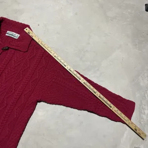 Aran Crafts Ireland Merino Wool Cable Knit Cardigan Sweater Women's SZ XXL Red thumbnail 5