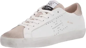 Sam Edelman Aubrie Sneakers Suede Leather Lace Up Perforated White Greige 7.5M thumbnail 1