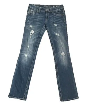 Miss Me Womens Straight‎ Leg Embellished Rhinestone Denim Distressed Jeans Sz 29 thumbnail 1