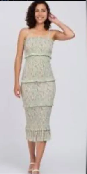 Mable Green Floral Smocked Ruffle Midi Dress large thumbnail 1