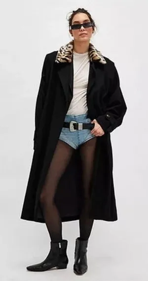 Free‎ People Need it Trench Coat with Leopard Print Collar size medium, new thumbnail 1