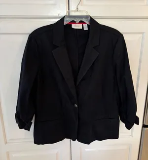Chicos Black Ruched 3/4 Sleeve Single‎ Button Blazer Jacket Size 3 Large XL thumbnail 1