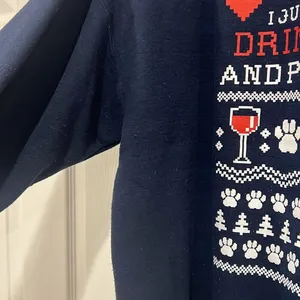 Gildan I Just Want to Drink Wine and Pet My Dog Ugly‎ Christmas Sweatshirt XL thumbnail 3