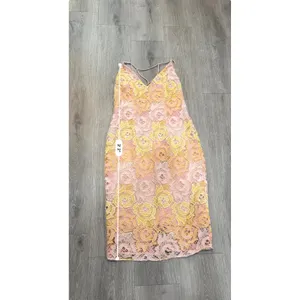 Topshop Floral Lace Midi Dress Pink Yellow Crochet Strappy Bodycon Size 6 thumbnail 8