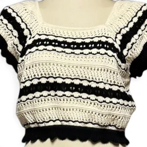 Freshman 1996 Cotton Cropped Sweater Square Neck Black Cream XL thumbnail 2