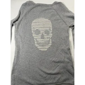 Skull Cashmere Womens S Gray V-Neck Pullover Sweatshirt Skull Logo Stripe thumbnail 4