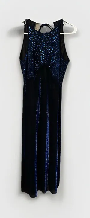 VTG BLONDIE and ME EVENING, Size 9/10,‎ Blue Sparkle/Lined Dress w/Sequins. Mesh thumbnail 1