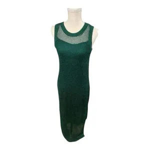 Metallic Green Mesh Midi Dress Size XS Bodycon Crochet Dress Sleeveless thumbnail 2