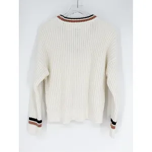 Abercrombie‎ & Fitch V-Neck Split Cuff Sweater Women's M White Academia thumbnail 3