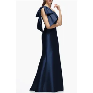 NWT Alfred Sung Midnight One-Shoulder Satin Mermaid‎ Gown Bow Formal Dress Sz 8 thumbnail 3