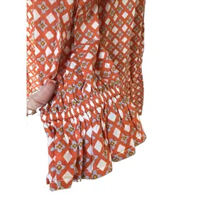 Ro's Garden Rachel Shirt XS Orange Abstract Geo Print Cotton Button Front Top thumbnail 7