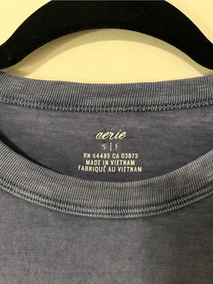 AERIE Vintage Wash Navy Cotton Crewneck Long Sleeve Tee Women’s Top Sz S EUC thumbnail 2