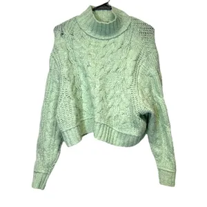 Free‎ People Carousel Mint Green Knit Long Sleeve Cropped Sweater Size XS thumbnail 3