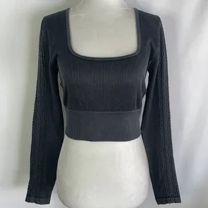 Aerie New Offline Seamless Square Neck Cable Long Sleeve Crop Top Size Large thumbnail 5