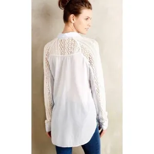 Anthropologie HOLDING HORSES White Lace Sleeve Buttondown‎ Shirt Top Lacey Small thumbnail 15