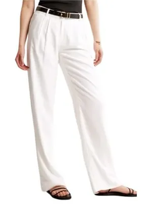 Abercrombie & Fitch NWT 28 White Wide Leg High Rise Linen Sloane Trousers Pants thumbnail 1