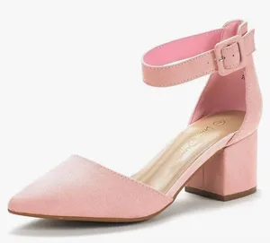 Elegant Pink Ankle Strap Block Heels thumbnail 1