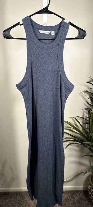 X155. Calvin Klein Dark Blue Ribbed Racerback Maxi Dress thumbnail 1