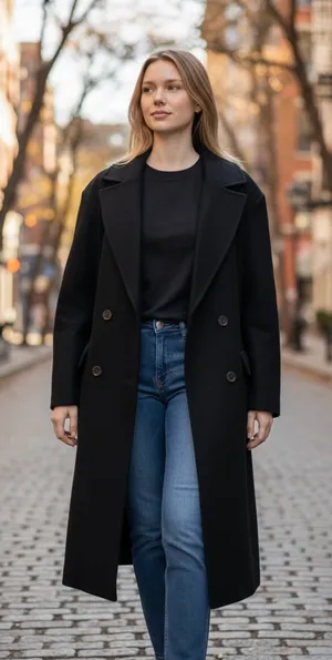 NEW Black Oversized Double-Breasted Blazer Coat Classic Tailored 1X Wool Blend thumbnail 1