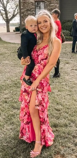 Pink Floral Maxi Prom Dress thumbnail 1