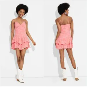 Women's Triangle Cup Tiered Mini Skater Dress - Wild Fable Pink Size large thumbnail 10