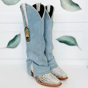 Denim and Snakeskin Western Cowboy Boots NWT 8 thumbnail 11